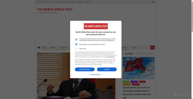 Security scan screenshot of https://northafricapost.com/95558-moroccos-central-bank-keeps-key-interest-rate-unchanged-at-2-25-expects-5-6-growth-in-2026.html