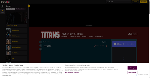 Security scan screenshot of https://titans.fandom.com/wiki/Titans