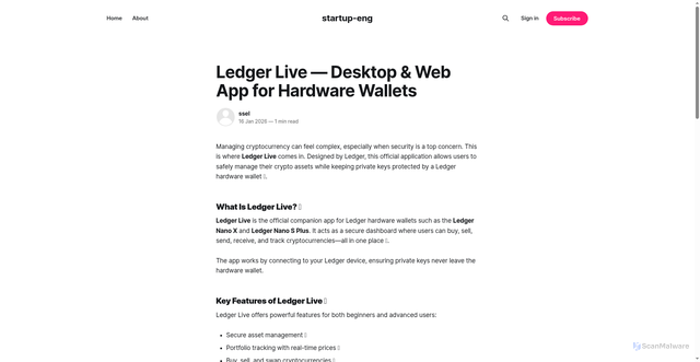 Security scan screenshot of https://startup-eng.ghost.io/ledger-live/