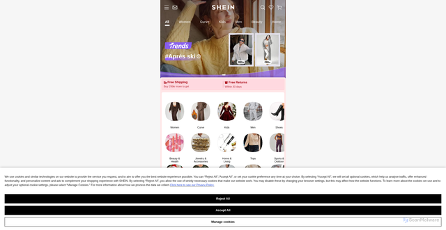 Security scan screenshot of https://m.shein.se/