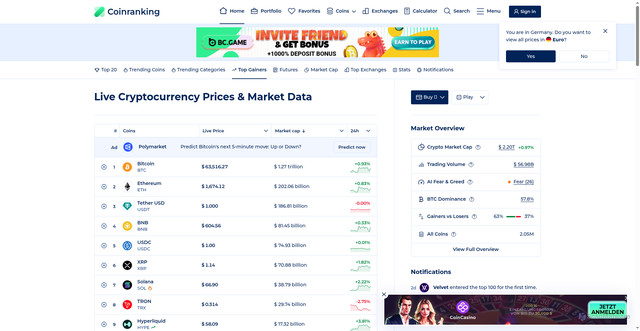 Security scan screenshot of https://coinranking.com/