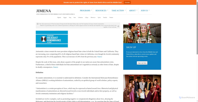 Security scan screenshot of https://www.jimena.org/ihra-definition-of-antisemitism/