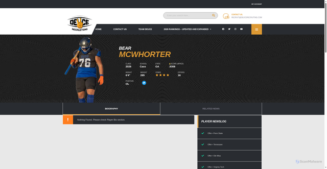 Security scan screenshot of https://deucerecruiting.com/player/bear-mcwhorter/