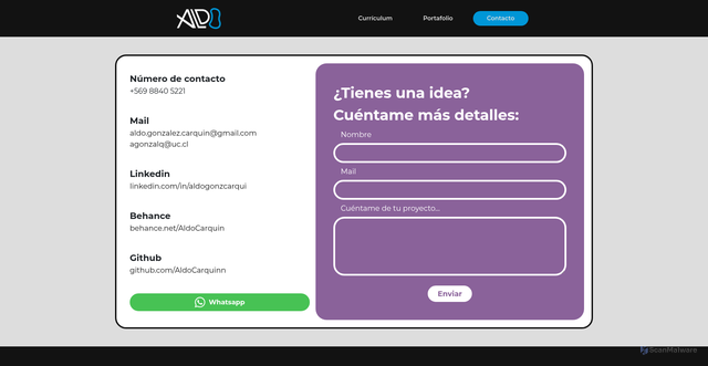 Security scan screenshot of http://aldoaldoaldo.com/contacto.html