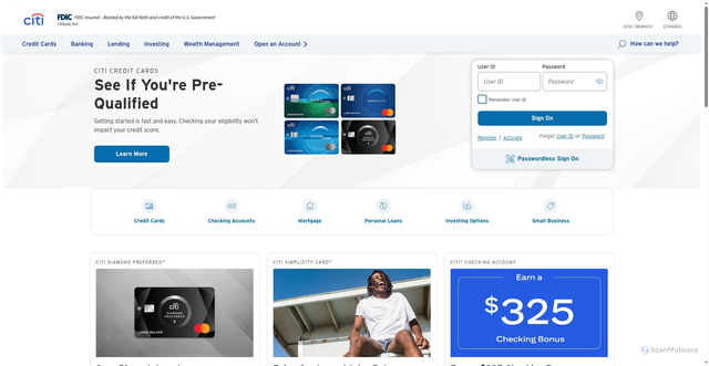 Security scan screenshot of https://www.citi.com