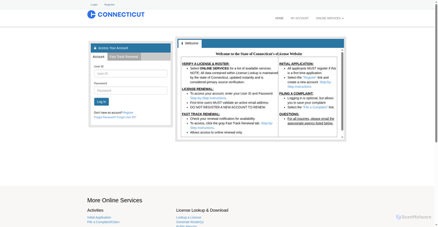 Security scan screenshot of https://elicense.ct.gov