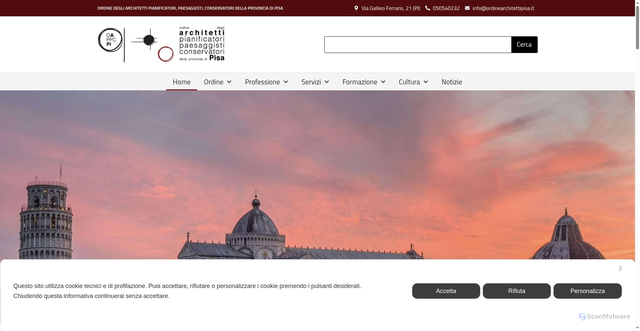 Security scan screenshot of https://www.ordinearchitettipisa.it/