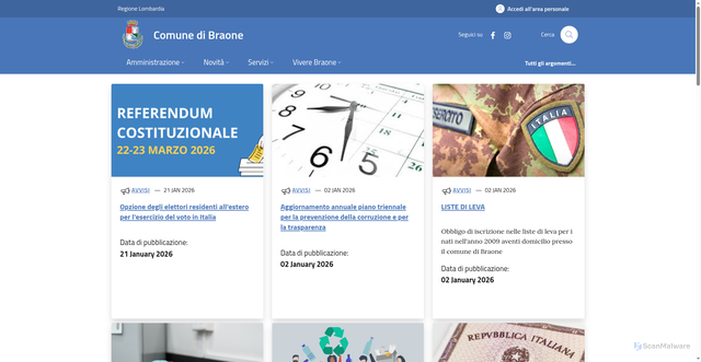 Security scan screenshot of https://www.comune.braone.bs.it/
