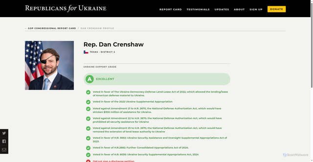 Security scan screenshot of https://gopforukraine.com/legislator/dan-crenshaw/