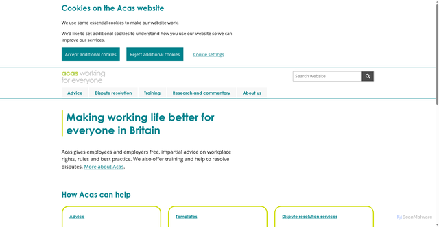 Security scan screenshot of https://www.acas.org.uk/