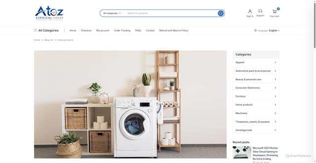 Security scan screenshot of https://atozsurgcialhouse.store/category/home-products/