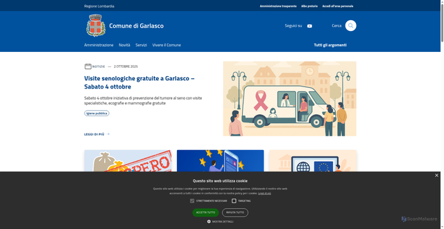 Security scan screenshot of https://www.comune.garlasco.pv.it/it