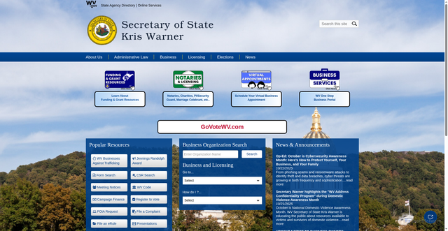 Security scan screenshot of https://sos.wv.gov/Pages/default.aspx
