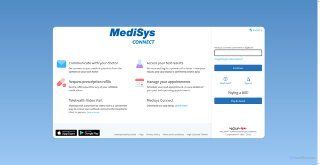 Security scan screenshot of https://mychart.medisys.org