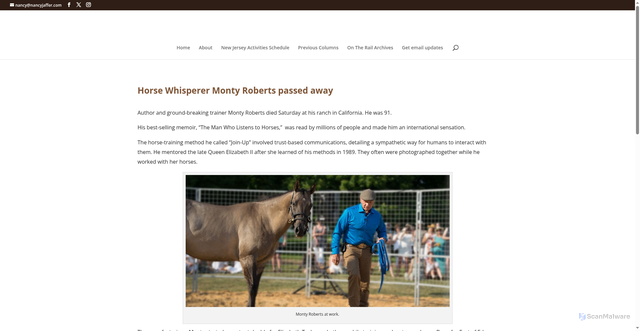 Security scan screenshot of https://nancyjaffer.com/horse-whisperer-monty-roberts-passed-away/