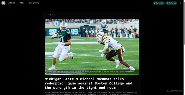 Security scan screenshot of https://app.lockerverse.com/spartans-illustrated/articles/michigan-state-s-michael-masunas-talks-redemption-game-against-boston-college-and-the-strength-in-the-tight-end-room