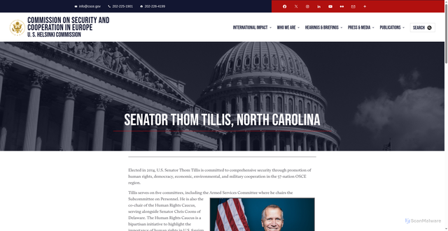Security scan screenshot of https://www.csce.gov/commissioner-or-staff-bios/senator-thom-tillis-north-carolina/