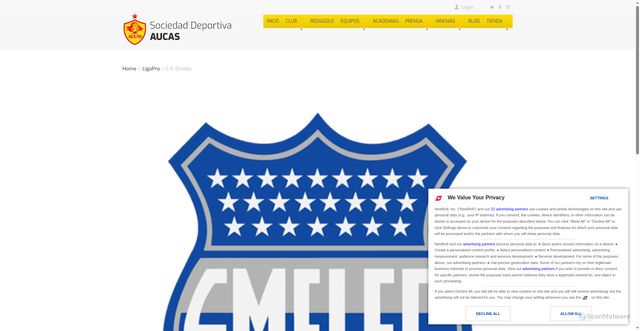 Security scan screenshot of https://aucas.ec/players/c-s-emelec/