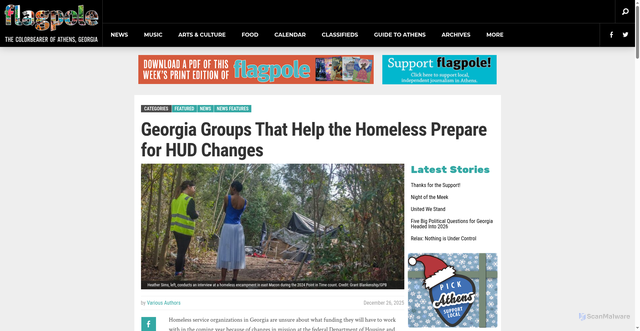 Security scan screenshot of https://flagpole.com/featured/2025/12/26/georgia-groups-that-help-the-homeless-prepare-for-hud-changes/