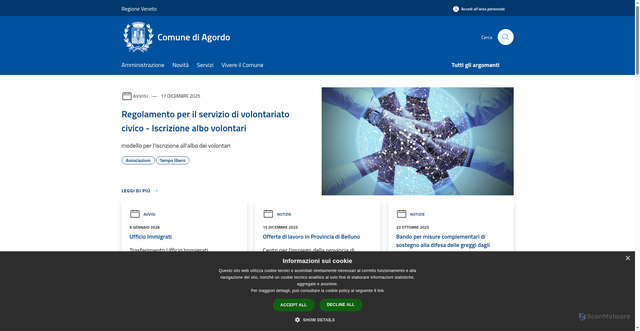 Security scan screenshot of https://www.comune.agordo.bl.it/it