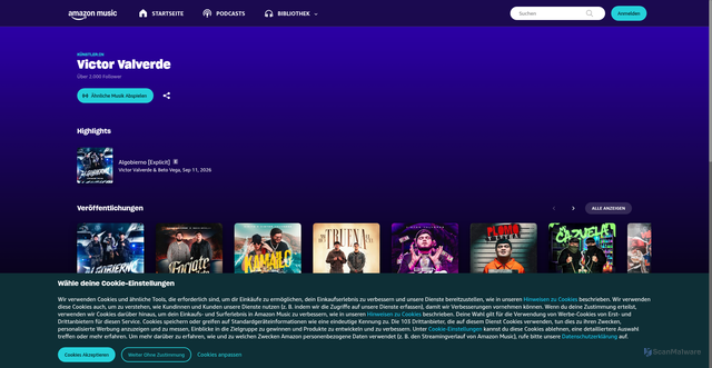 Security scan screenshot of https://music.amazon.de/artists/B00361N5QG/victor-valverde