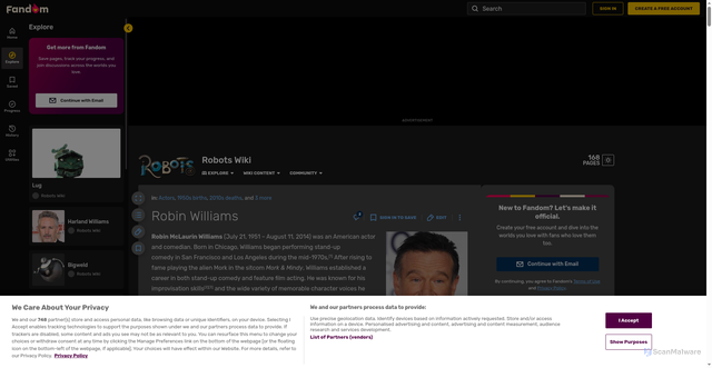 Security scan screenshot of https://robotcity.fandom.com/wiki/Robin_Williams