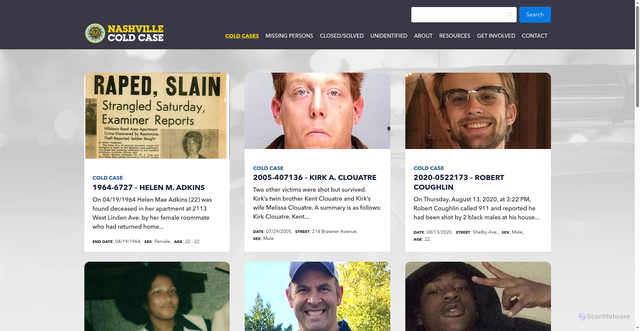 Security scan screenshot of https://nashvillecoldcase.gov/category/coldcase/