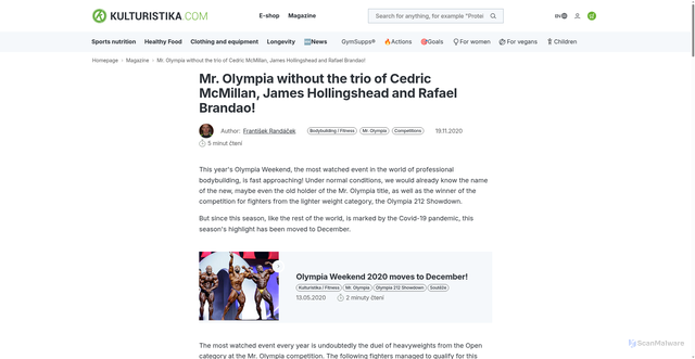 Security scan screenshot of https://www.kulturistika.com/en/magazine/mr-olympia-without-the-trio-of-cedric-mcmillan-james-hollingshead-and-rafael-brandao