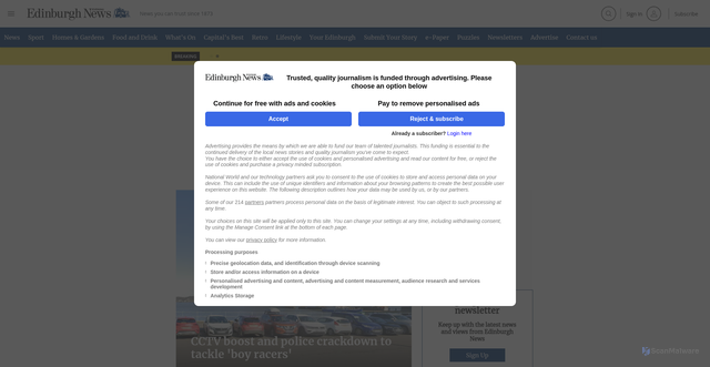 Security scan screenshot of https://edinburghnews.scotsman.com