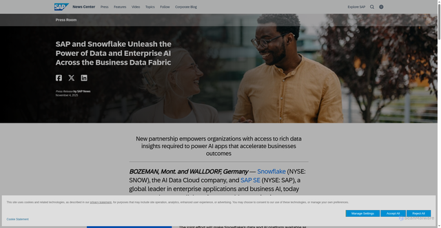 Security scan screenshot of https://news.sap.com/2025/11/sap-snowflake-data-enterprise-ai-business-data-fabric/
