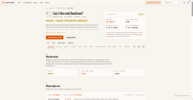 Security scan screenshot of https://ecomrestack.com/bambuser