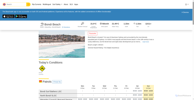 Security scan screenshot of https://beachsafe.org.au/beach/nsw/waverley/bondi-beach/bondi-beach