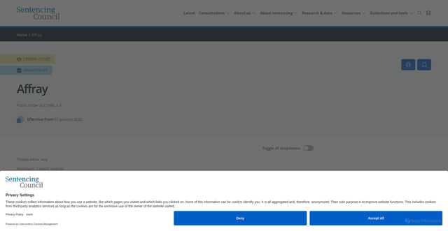 Security scan screenshot of https://sentencingcouncil.org.uk/guidelines/affray/