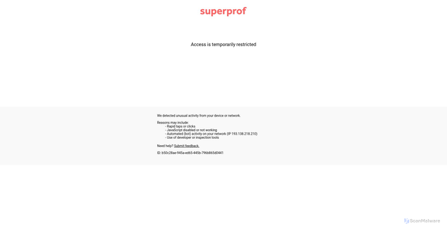 Security scan screenshot of https://www.superprof.com