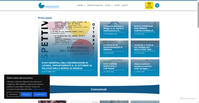 Security scan screenshot of https://www.ordineliguregiornalisti.org/