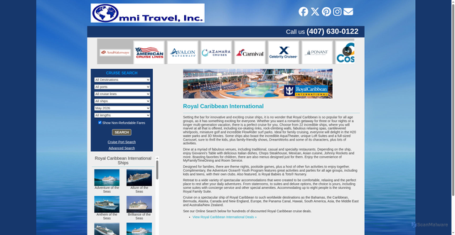 Security scan screenshot of https://omnitravelinc.cruise.com/cruise-lines/royal-caribbean-cruise-line
