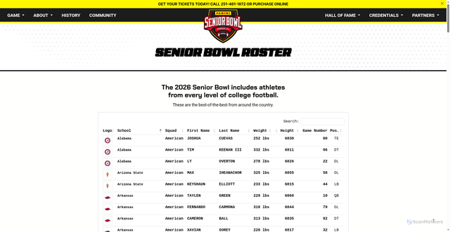 Security scan screenshot of https://www.seniorbowl.com/roster-full/