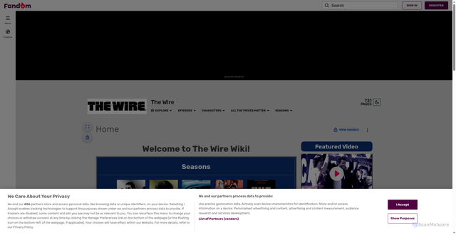 Security scan screenshot of https://thewire.fandom.com/wiki/The_Wire_on_HBO