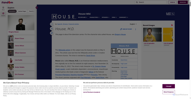 Security scan screenshot of https://house.fandom.com/wiki/House,_M.D.