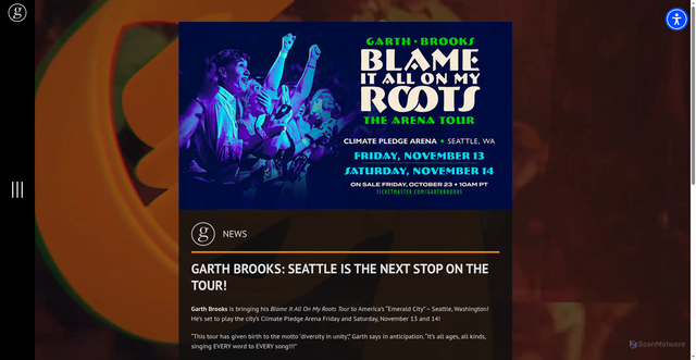 Security scan screenshot of https://garthbrooks.com/news/garth-brooks-seattle-is-the-next-stop-on-the-tour