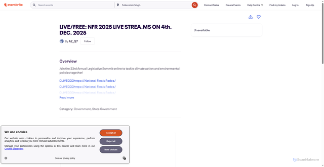 Security scan screenshot of https://www.eventbrite.co/e/livefree-nfr-2025-live-streams-on-4th-dec-2025-tickets-1976947086955