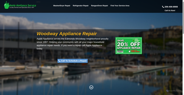 Security scan screenshot of https://appleapplianceservice.com/service-areas/woodway/