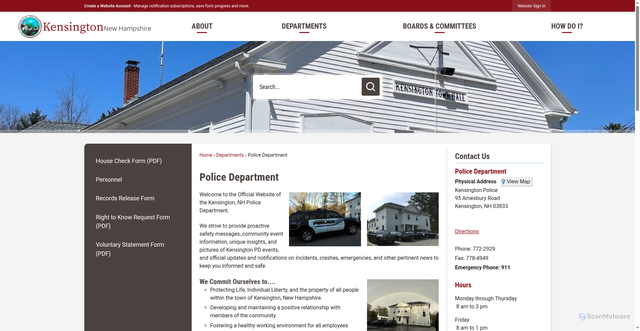 Security scan screenshot of https://kensingtonnh.gov/1215/Police-Department