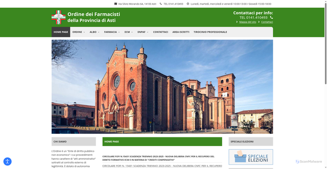 Security scan screenshot of https://www.ordinefarmacistiasti.it/