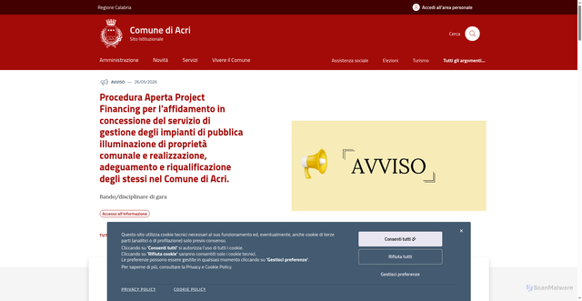 Security scan screenshot of https://www.comune.acri.cs.it