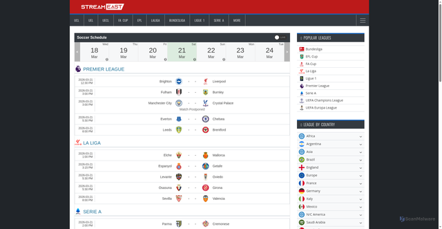 Security scan screenshot of https://stream-east.soccer