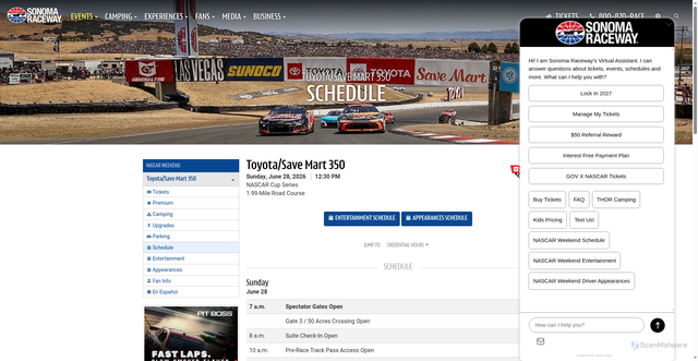 Security scan screenshot of https://www.sonomaraceway.com/events/toyota-save-mart-350/schedule/