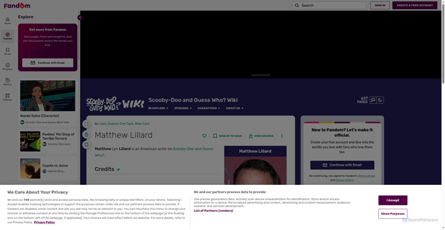 Security scan screenshot of https://scoobydooandguesswho.fandom.com/wiki/Matthew_Lillard