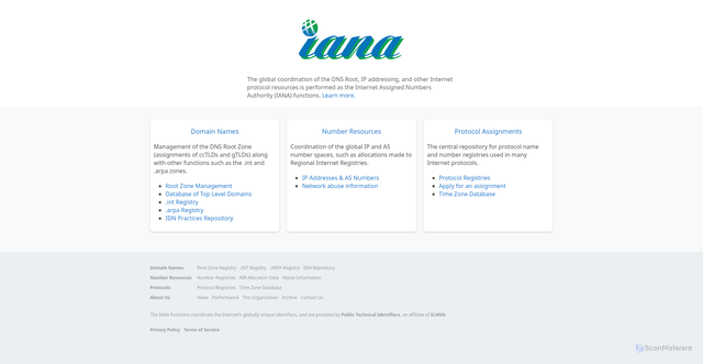 Security scan screenshot of https://iana.org/