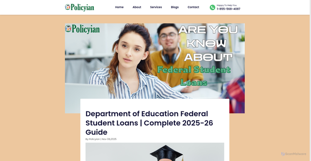 Security scan screenshot of https://www.policyian.com/blog/department-of-education-federal-student-loans